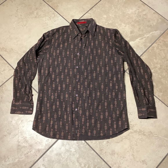 🍒 SHIRT BUTTON DOWN MEN LEAF LONG SLEEVE BROWN LEAVES TREND STYLE CASUAL CHIC - Picture 2 of 9